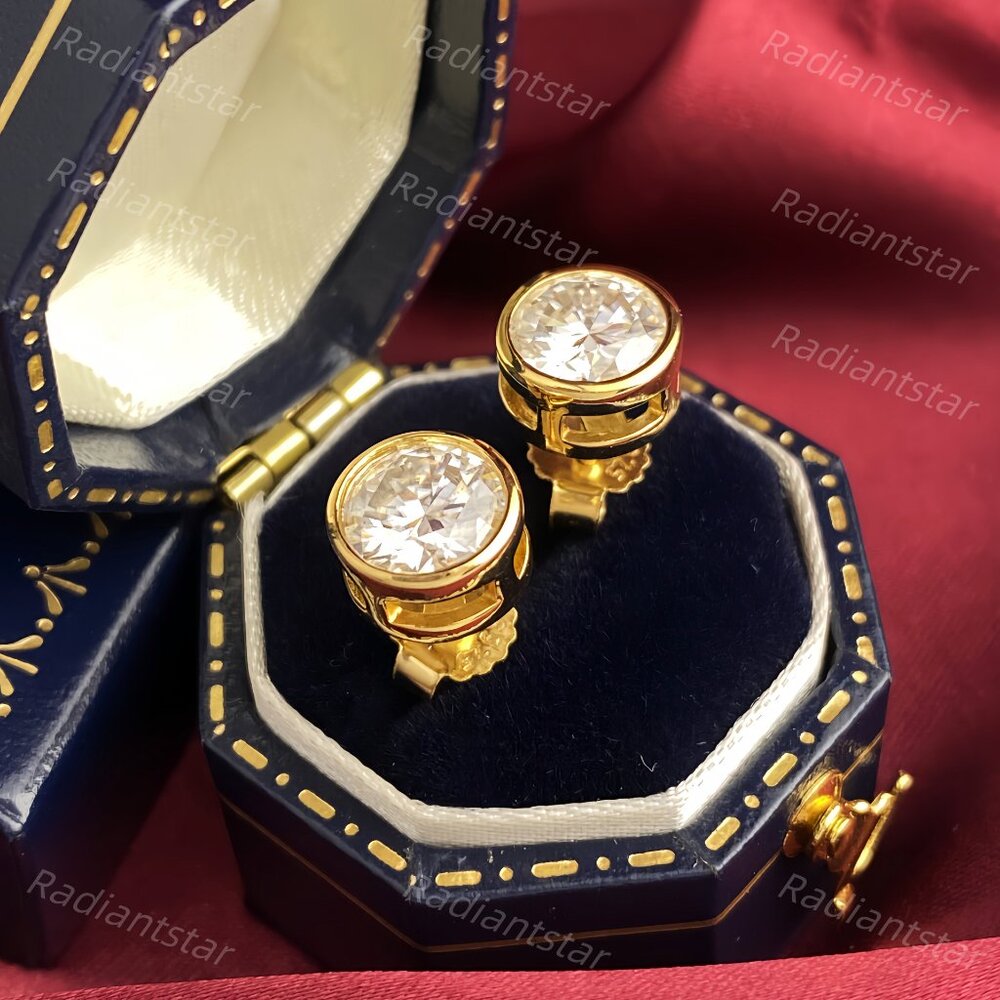 NEW Certified 2ct. t.w. Moissanite Gold Bezel Set Stud Earrings - Picture 6 of 6